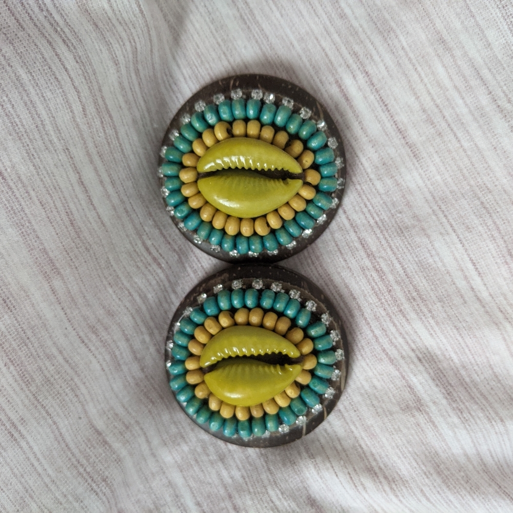 Brown Aqua Lime Rhinestone Shell Snaps